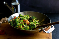 Stir-fried Broccoli Stalks and Flowers, Red Peppers, Peanuts and ...