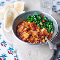 Tofu & chickpea curry with spring greens | Jamie magazine recipes