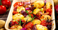 Potato and Onion Bake with Rosemary and Tomatoes | Forks Over ...