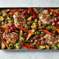 Rosemary Pork with Brussels Sprouts, Sweet Potatoes, and Grapes ...