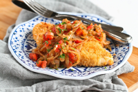 Baked Crispy Chicken with Caramelized Onions & Tomatoes
