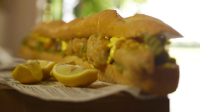 Battered pollock baguettes with mushy peas and lemon mayonnaise ...