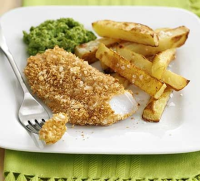 Crispy fish & chips with mushy peas recipe | BBC Good Food