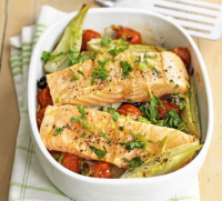 Baked salmon with fennel & tomatoes recipe | BBC Good Food