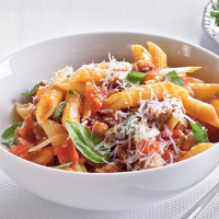 Fresh Tomato, Sausage, and Pecorino Pasta Recipe | MyRecipes