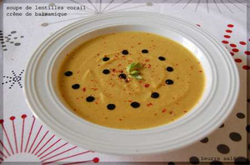 Soupe épicée de lentilles corail, carottes et crème de balsamique ...