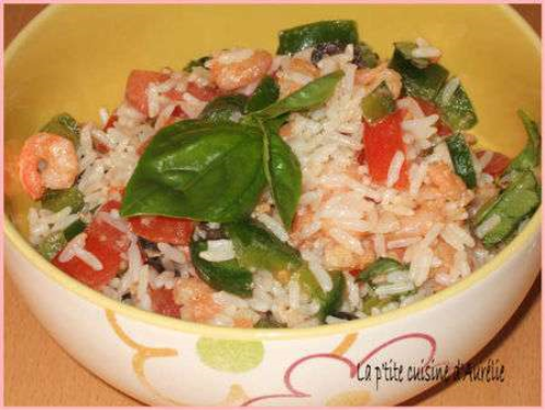 Salade fraiche riz-crevette-basilic - Recette Ptitchef