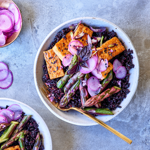 Coconut Black Rice Bowls with Tofu & Purple Asparagus Recipe ...
